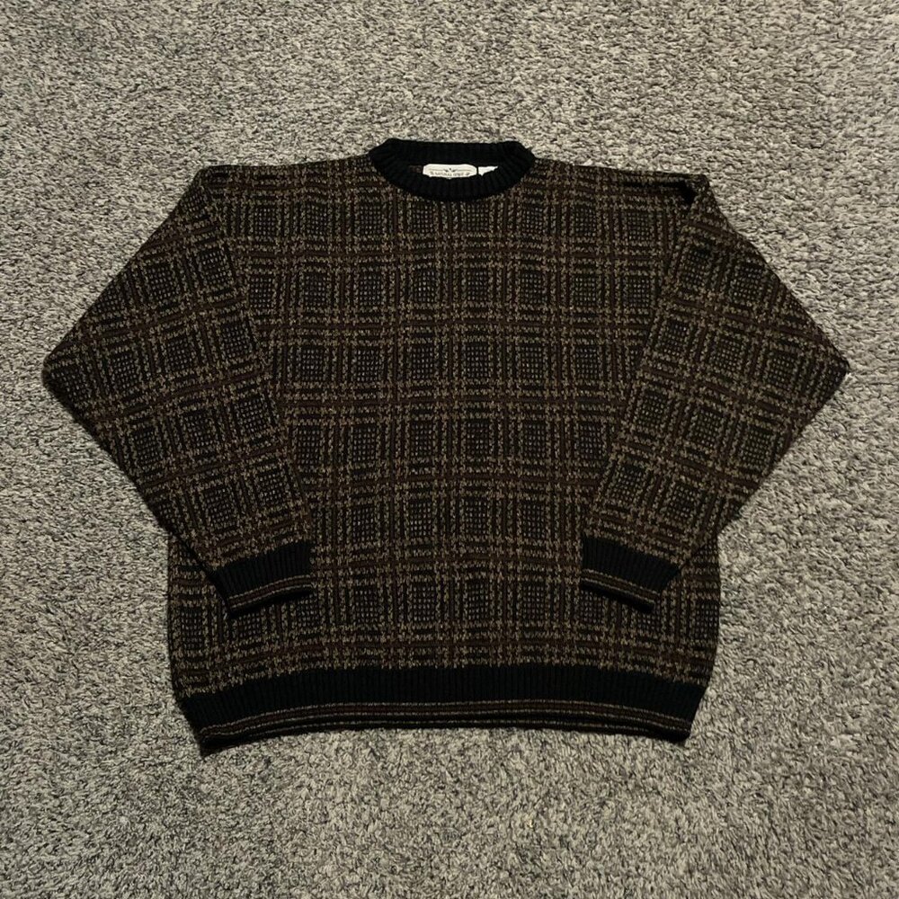 Vintage Black and Burgundy Acrylic Men’s Sweater